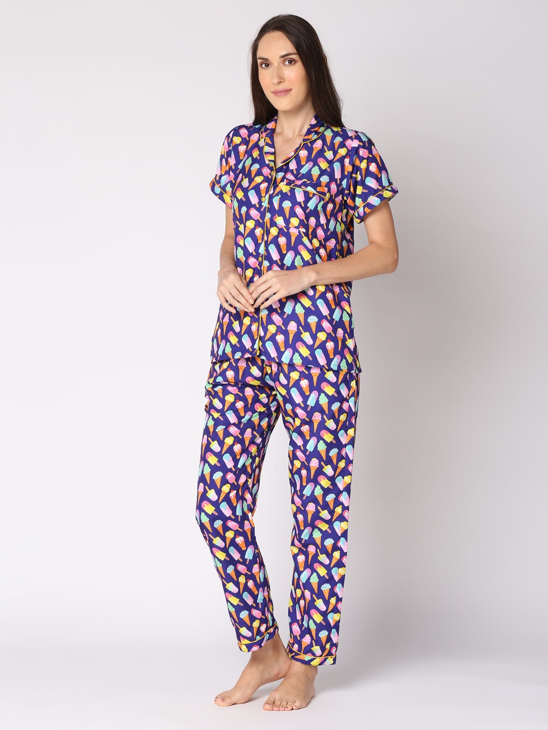 Popsicles Button Down Pj Set - Cotton Rayon Pj Set with Notched Collar