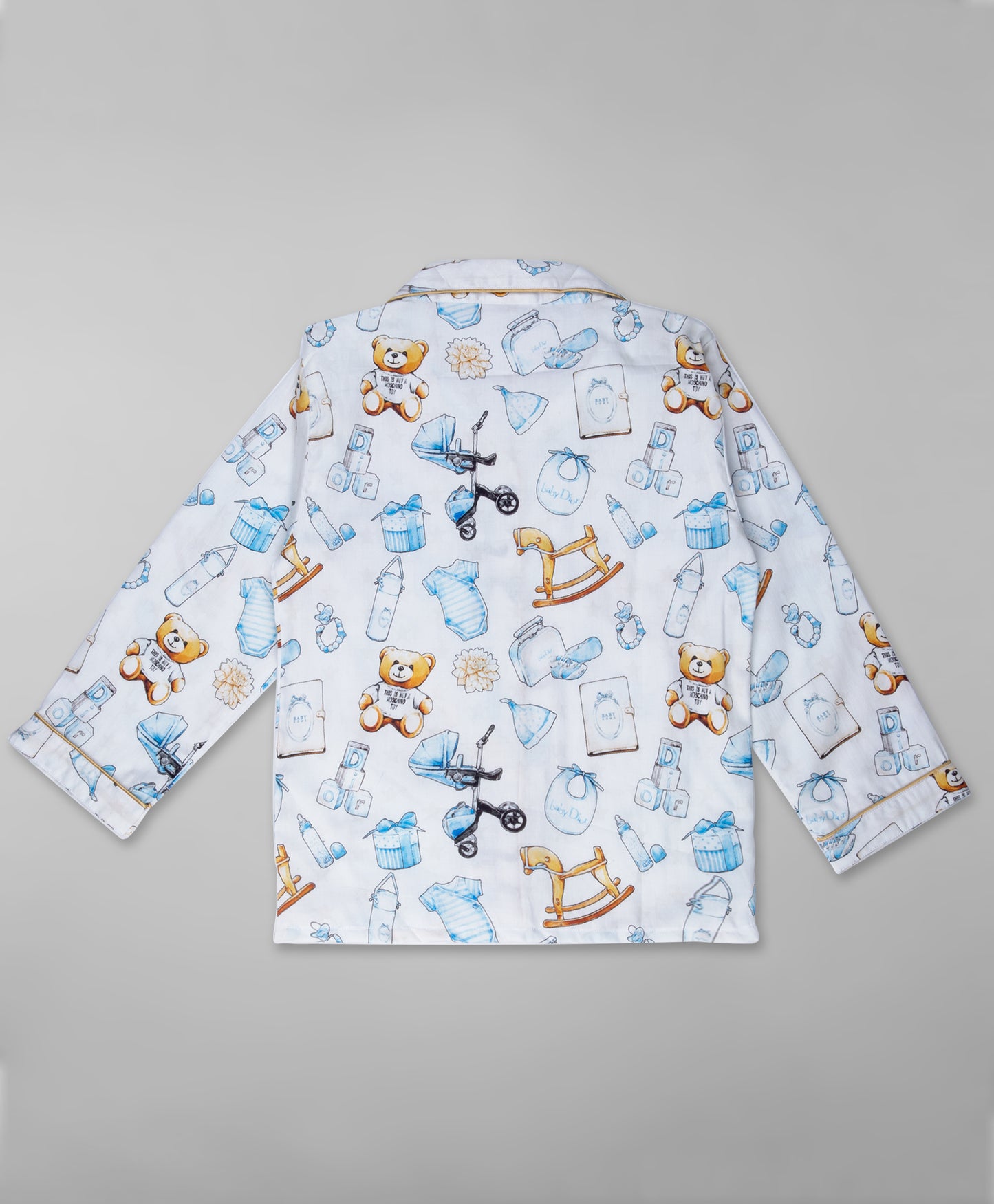 Baby Dior Kids Button Down Pj Set - Pure Cotton Pj Set with Notched Collar