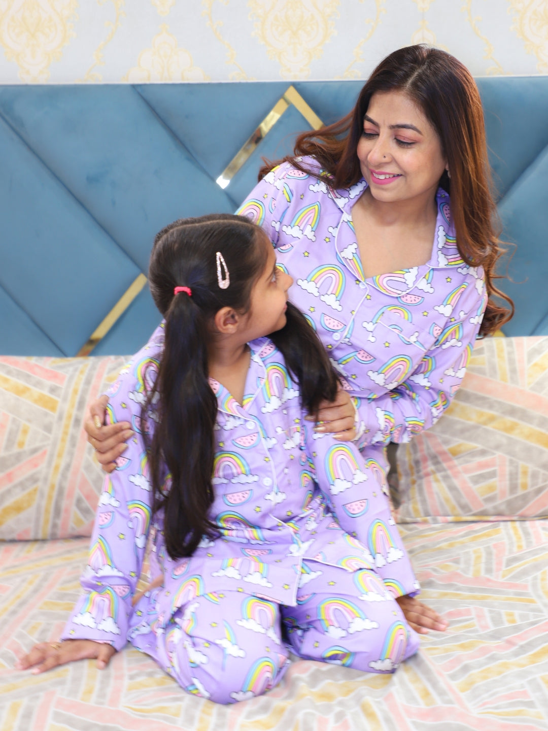 Rainbow Chaser Cotton Rayon Mom & Kids Twinning Pj Set