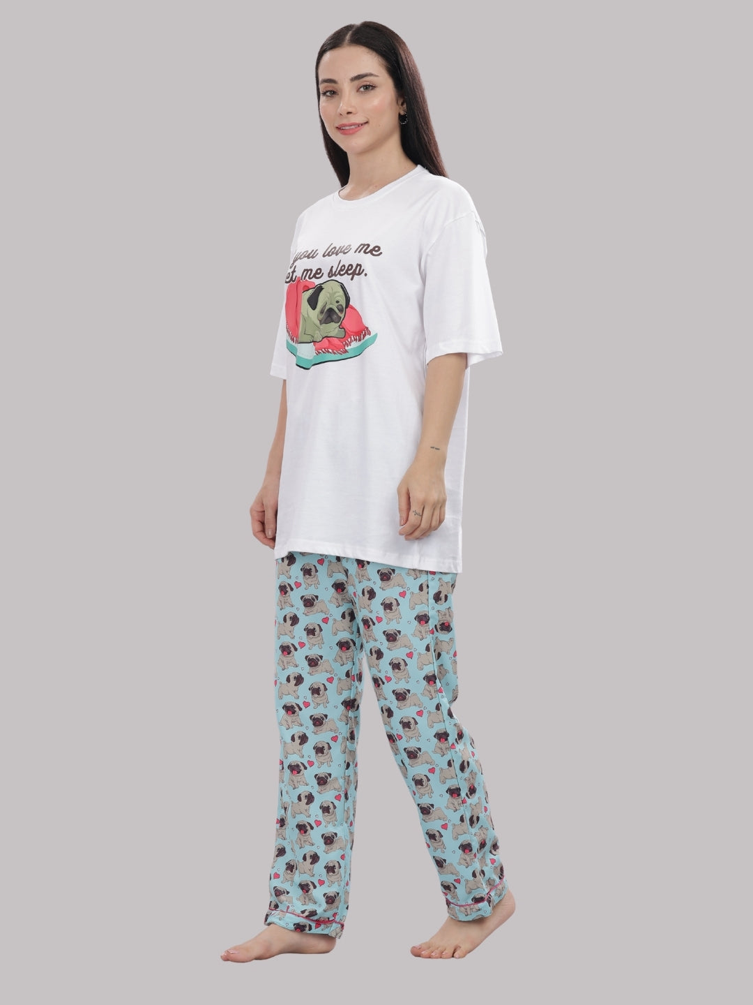 Snuggle Pug T-shirt Pj Set - Oversized Tshirt with Pj Combo