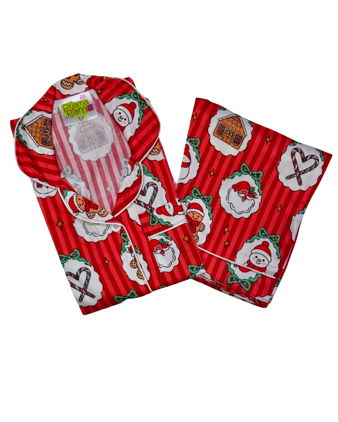 Christmas Carnival Kids Button Down Pj Set - Pure Cotton Pj Set with Notched Collar