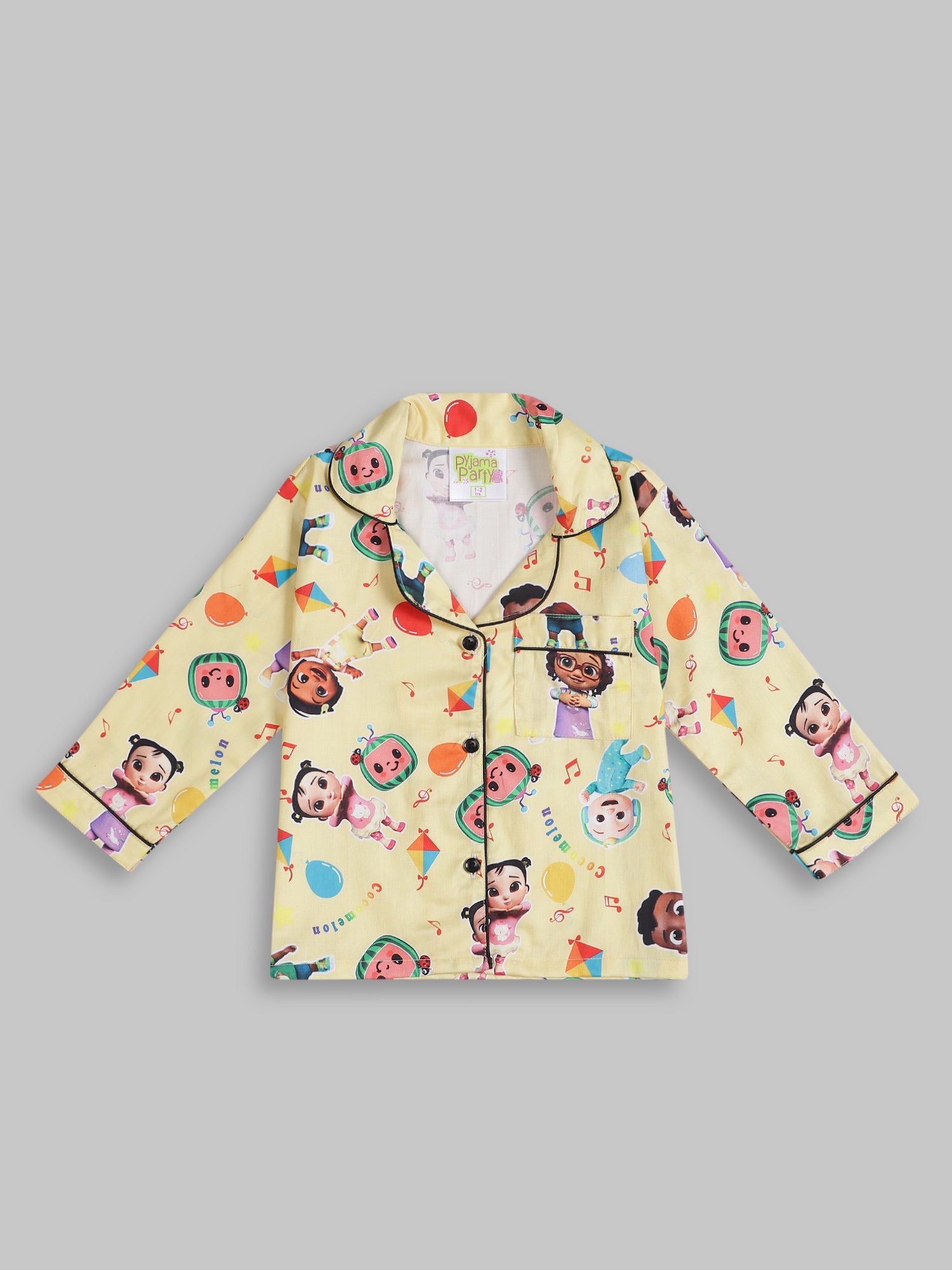 Cocomelon kids Button Down Pj Set - Pure Cotton Pj Set with Notched Collar
