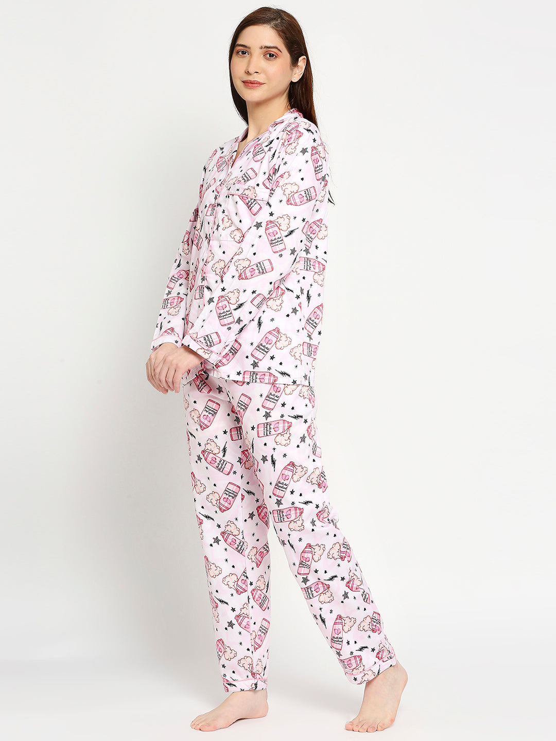 Spray Away Button Down Pj Set - Pure Cotton Pj Set with Notched Collar