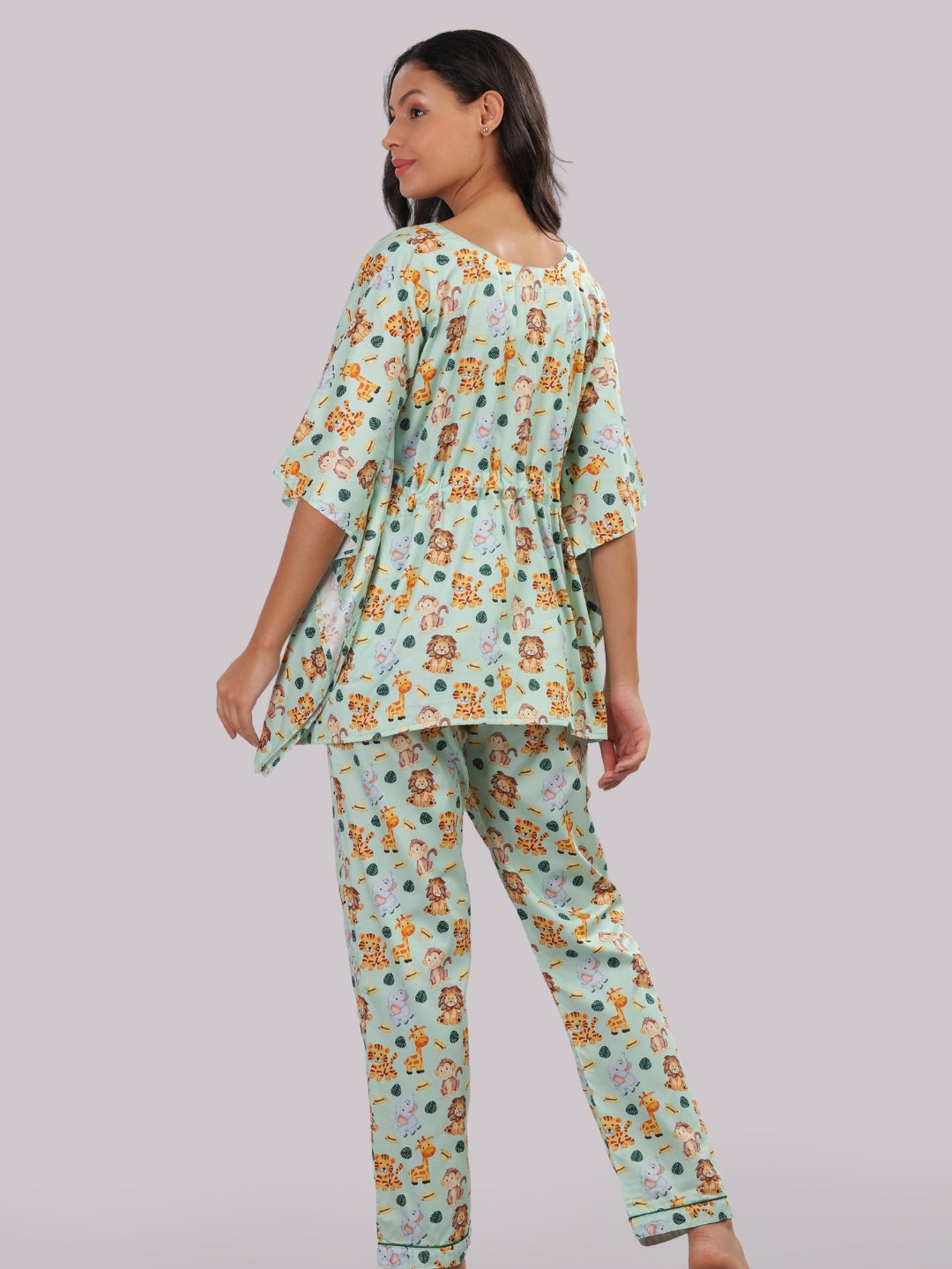 Into The Jungle Maternity Kaftan Pj Set - Pure Cotton Pj Set in Kaftan Style with Single Invisible Zip for Feeding