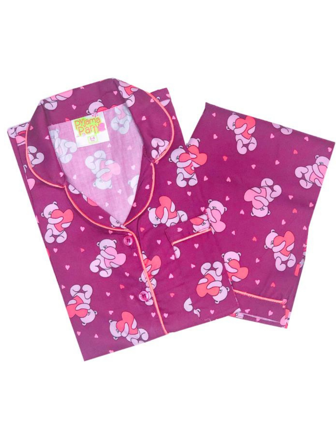 Loving Teddy Pure Cotton Kids Pj Set with Notched Collar