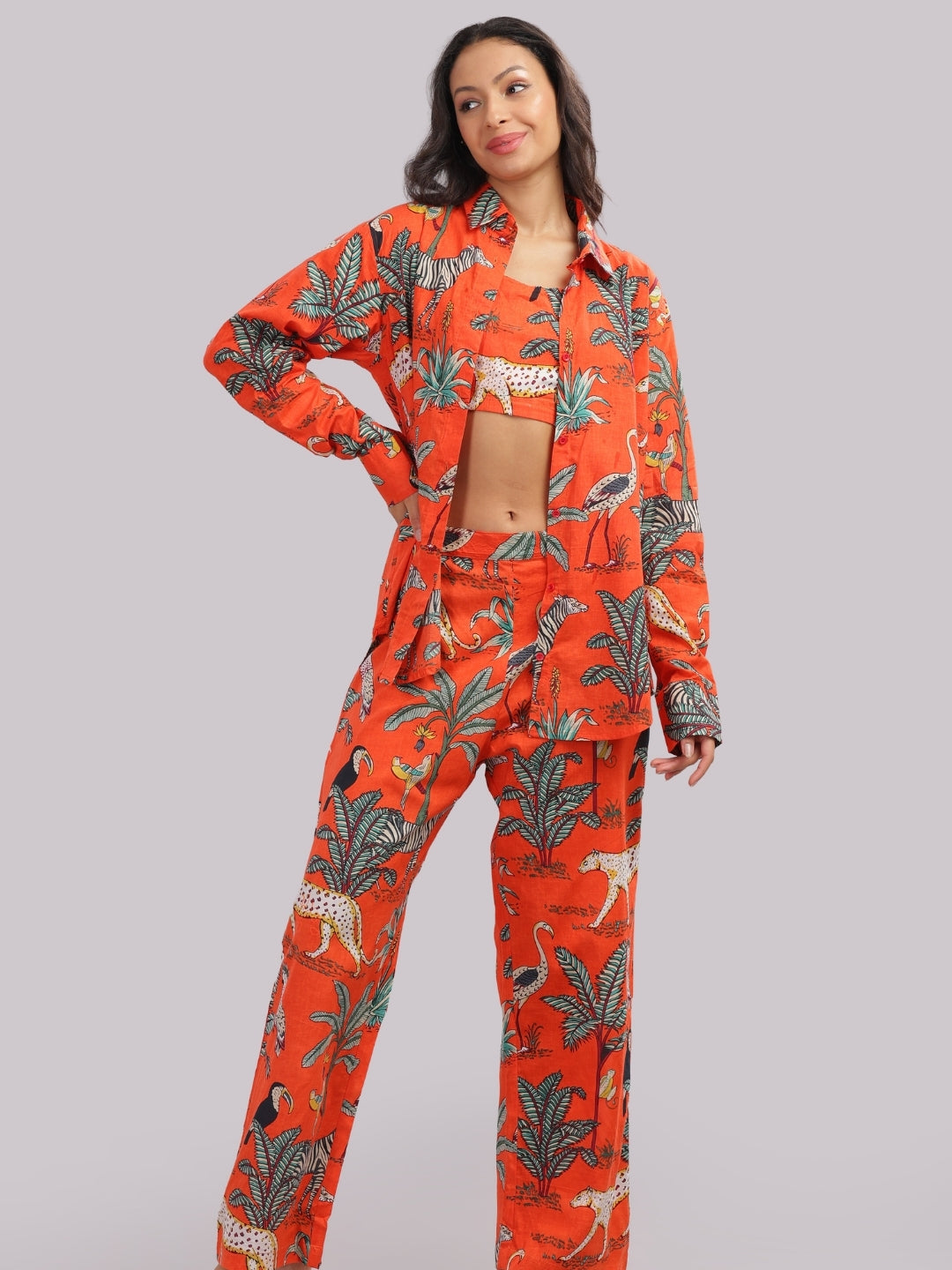 Orange Safari Co-ord Set- 3 Piece Co-ord Set in Pure Cotton