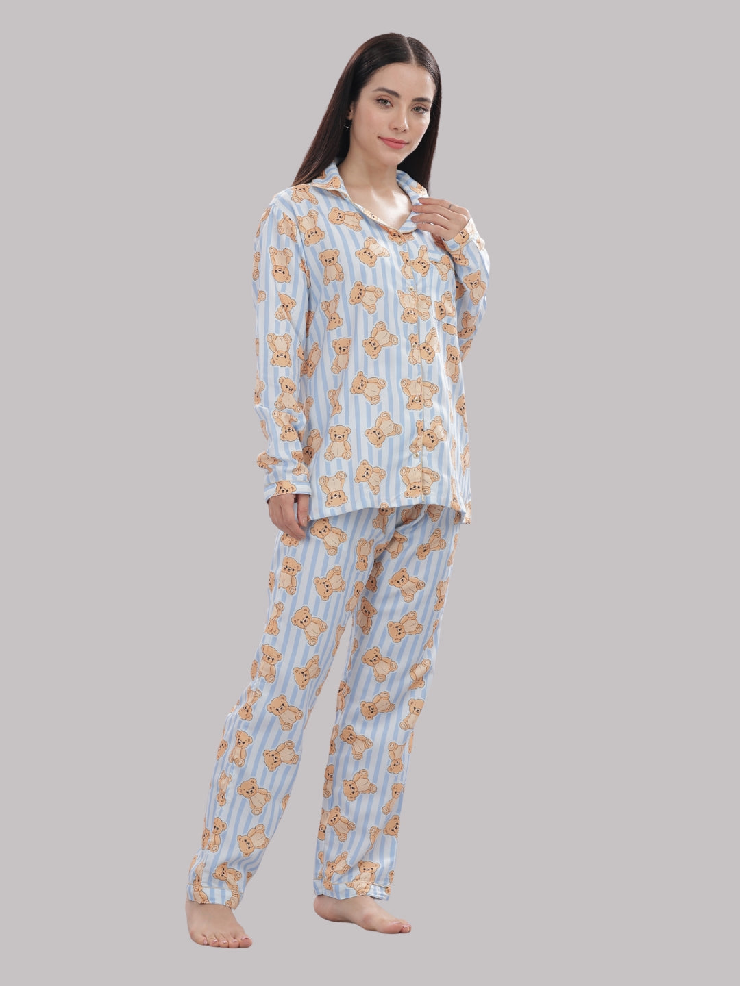 Hugs & Stripes Button Down Pj Set - Cotton Rayon Pj Set with Notched Collar