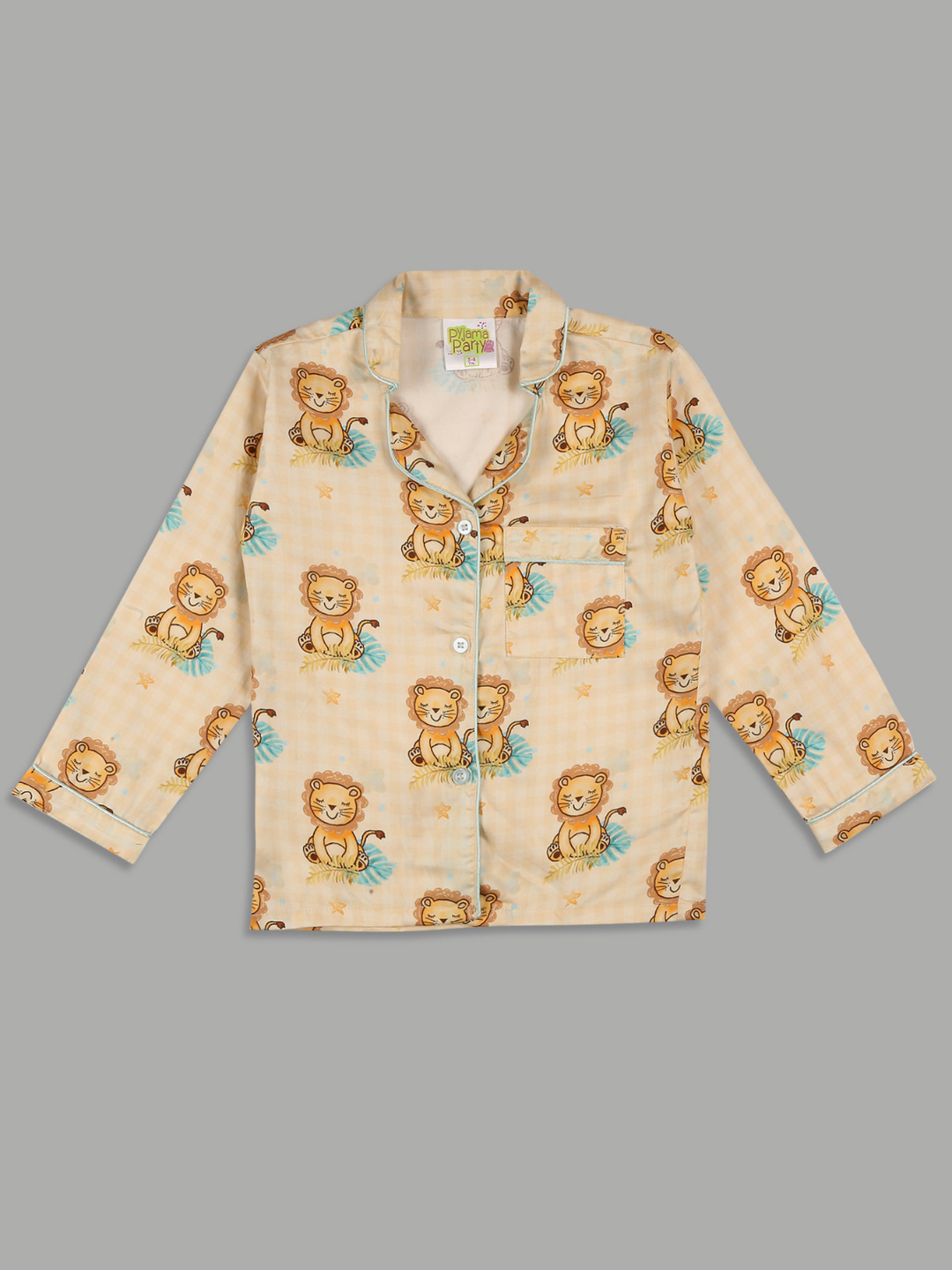 Little Lion Kids Button Down Pj Set - Pure Cotton Pj Set with Notched Collar