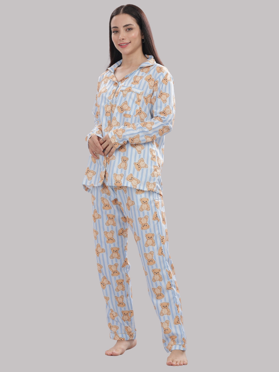 Hugs & Stripes Button Down Pj Set - Cotton Rayon Pj Set with Notched Collar
