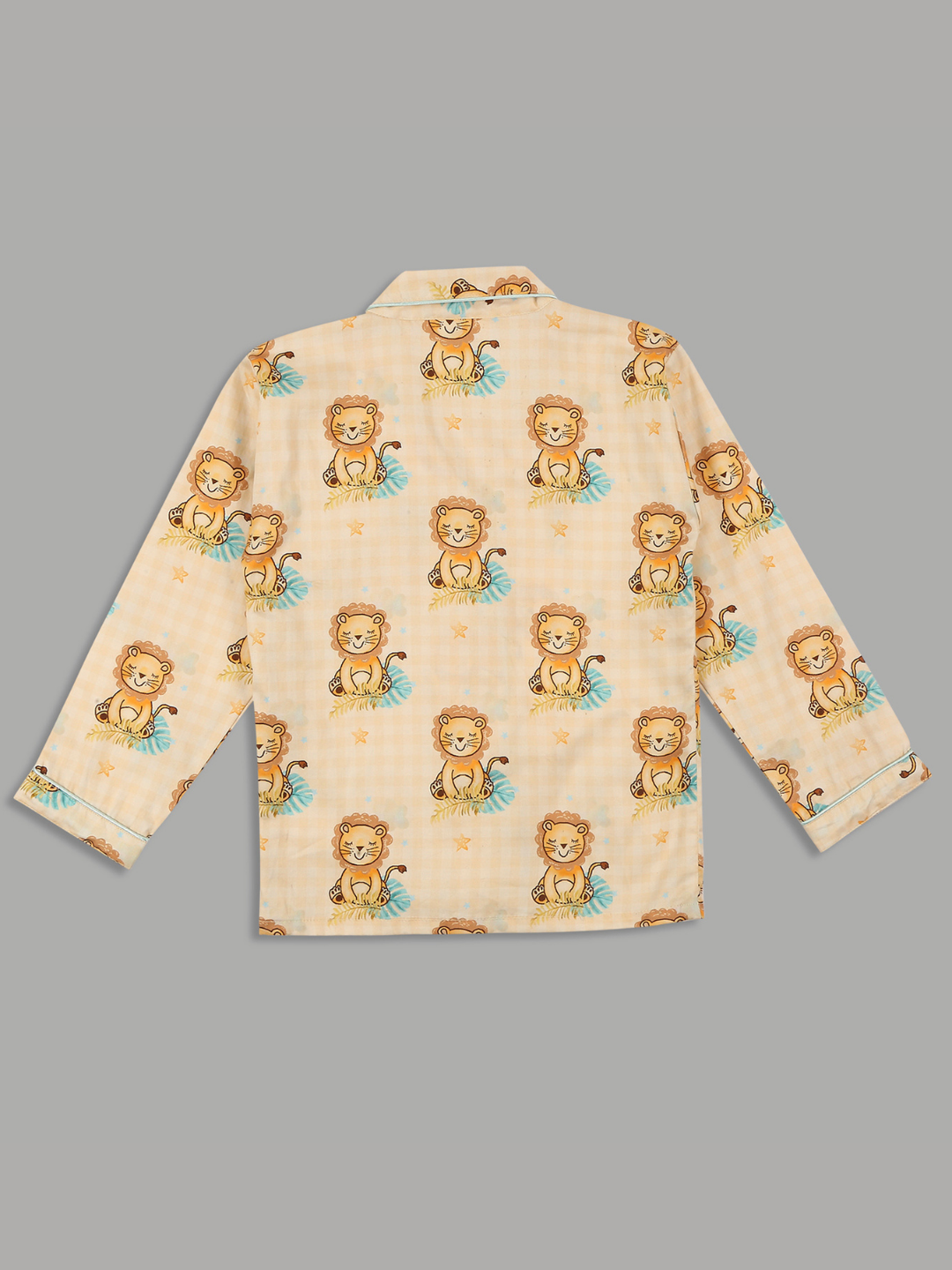 Little Lion Kids Button Down Pj Set - Pure Cotton Pj Set with Notched Collar