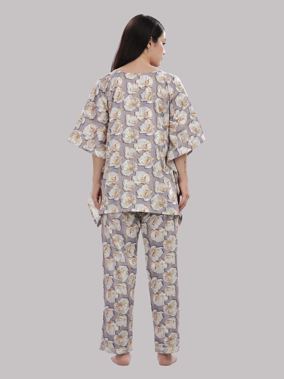 Grey Gardenia Kaftan Pj Set - Pure Cotton Pj Set in Kaftan Style
