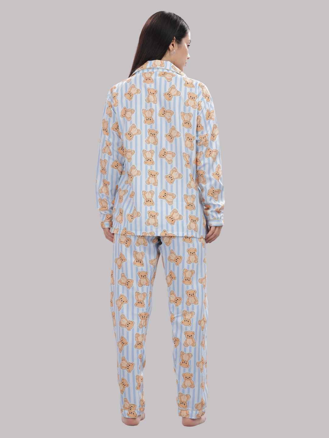 Hugs & Stripes Button Down Pj Set - Cotton Rayon Pj Set with Notched Collar