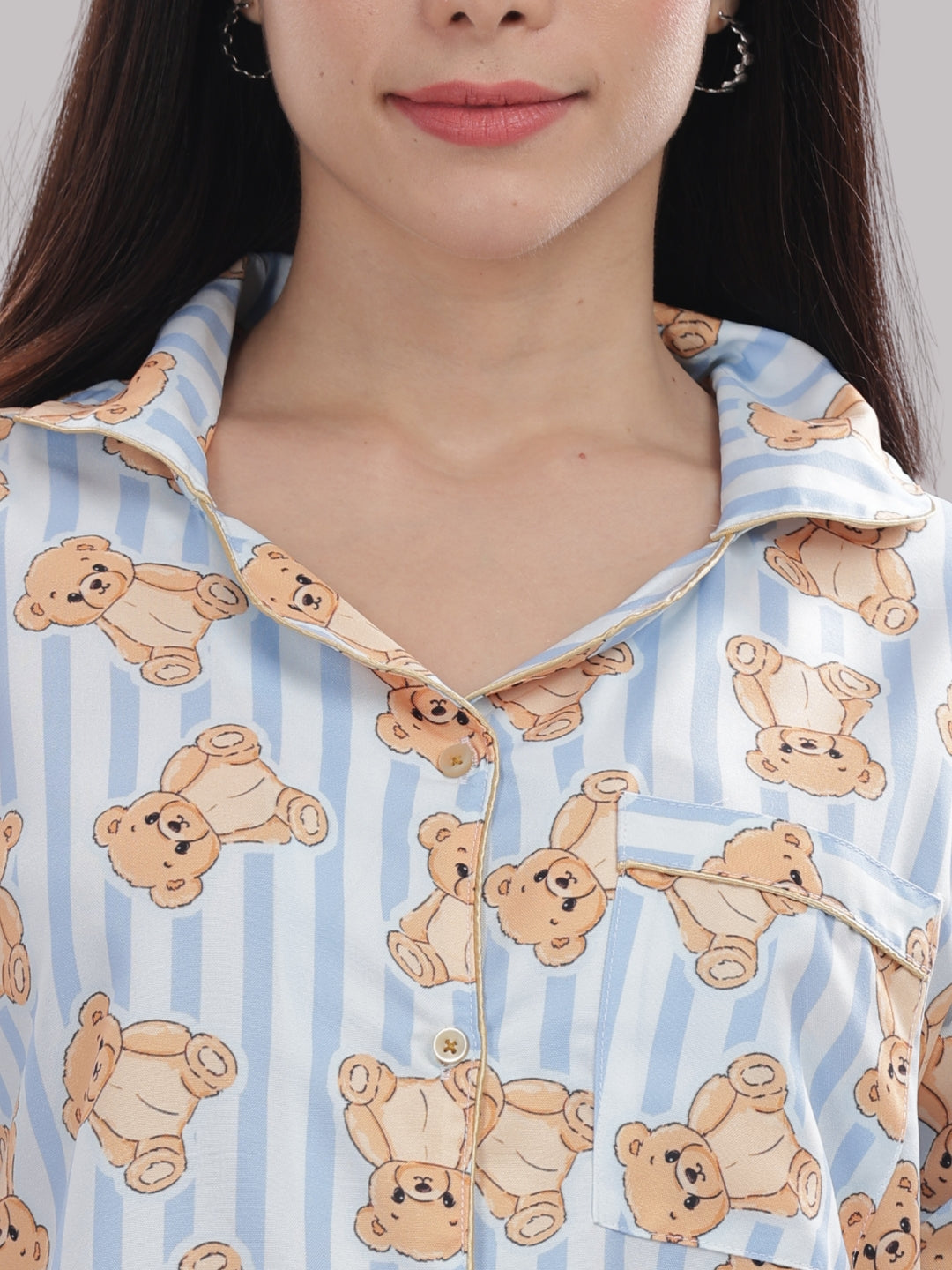 Hugs & Stripes Button Down Pj Set - Cotton Rayon Pj Set with Notched Collar