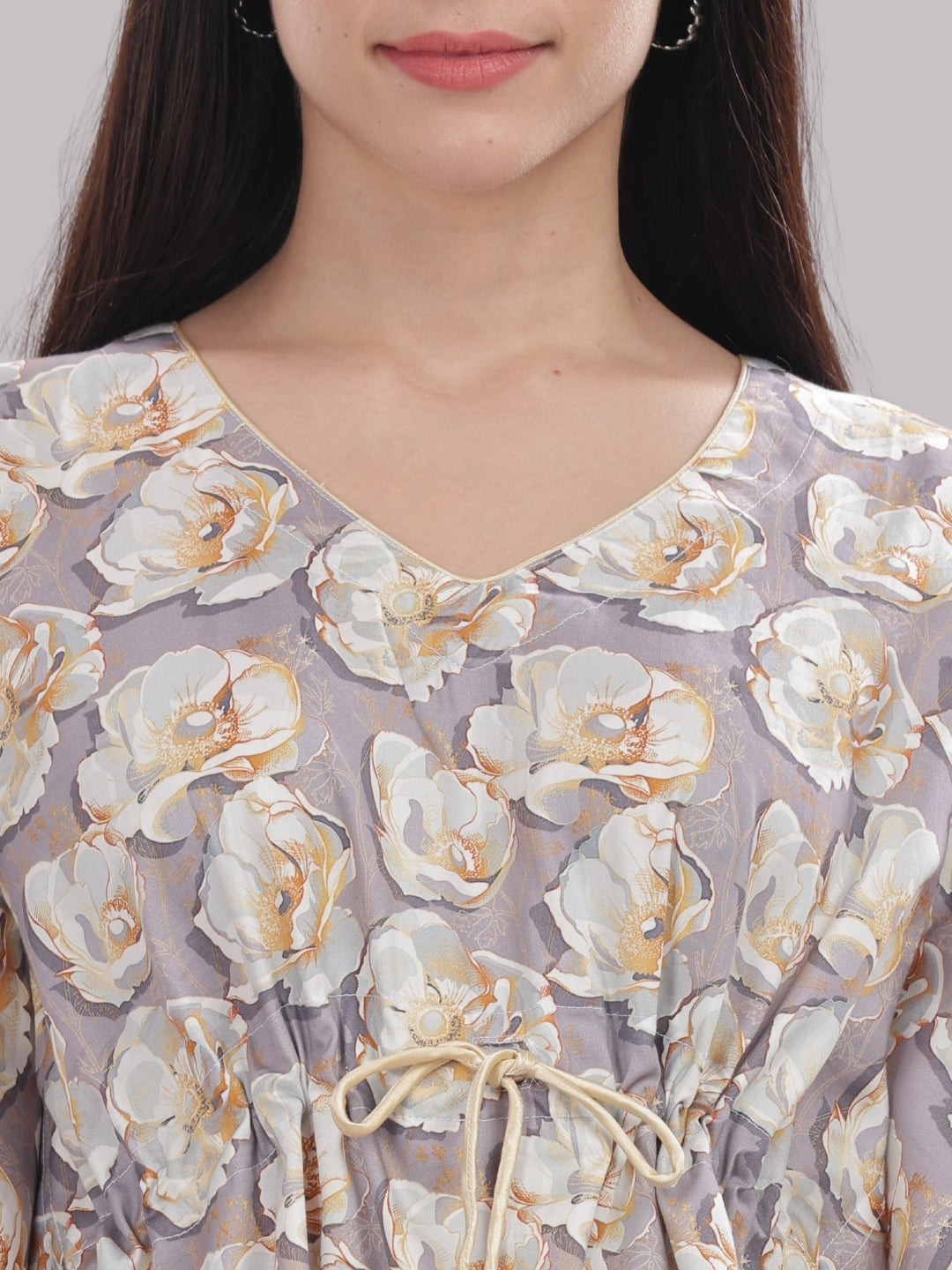 Grey Gardenia Kaftan Pj Set - Pure Cotton Pj Set in Kaftan Style