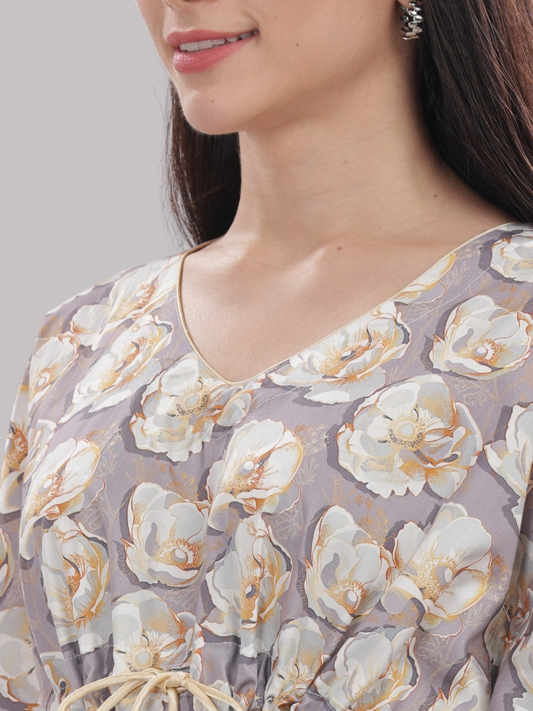 Grey Gardenia Kaftan Pj Set - Pure Cotton Pj Set in Kaftan Style
