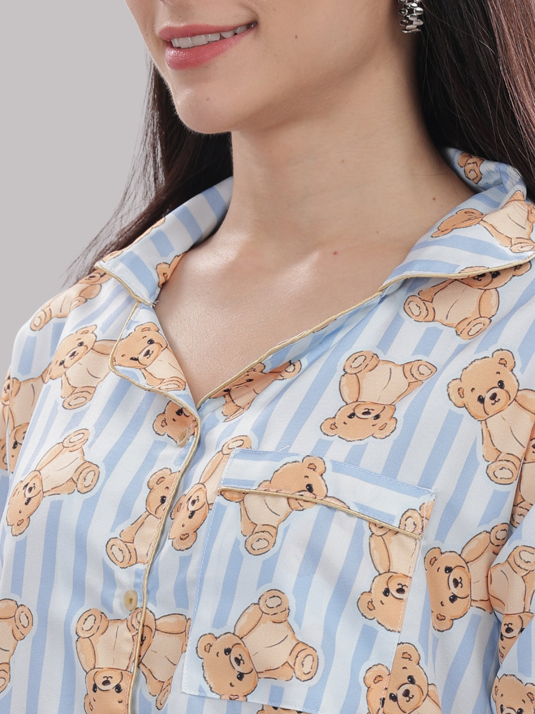 Hugs & Stripes Button Down Pj Set - Cotton Rayon Pj Set with Notched Collar