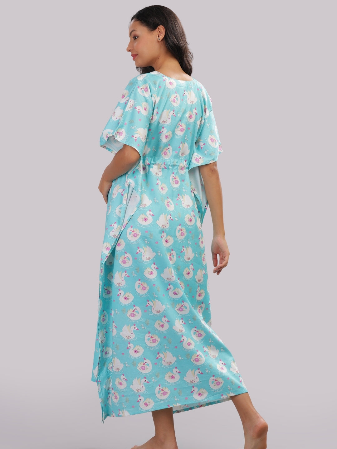 Swan Lake Maternity Kaftan Gown - Pure Cotton Kaftan Gown With Single Invisible Zip for Feeding