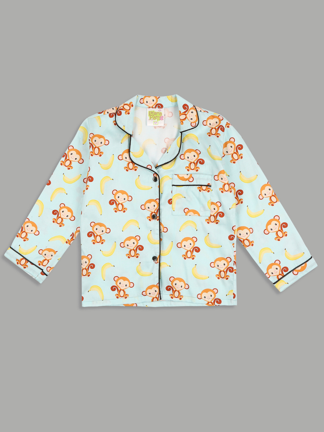 Funky Monkey Kids Button Down Pj Set - Pure Cotton Pj Set with Notched Collar
