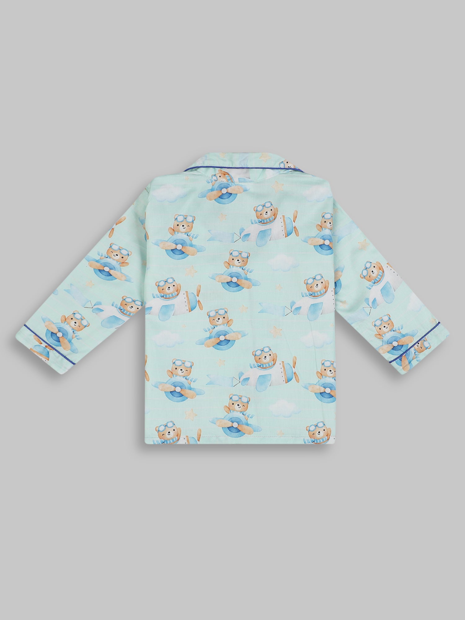Fly High kids Button Down Pj Set - Pure Cotton Pj Set with Notched Collar