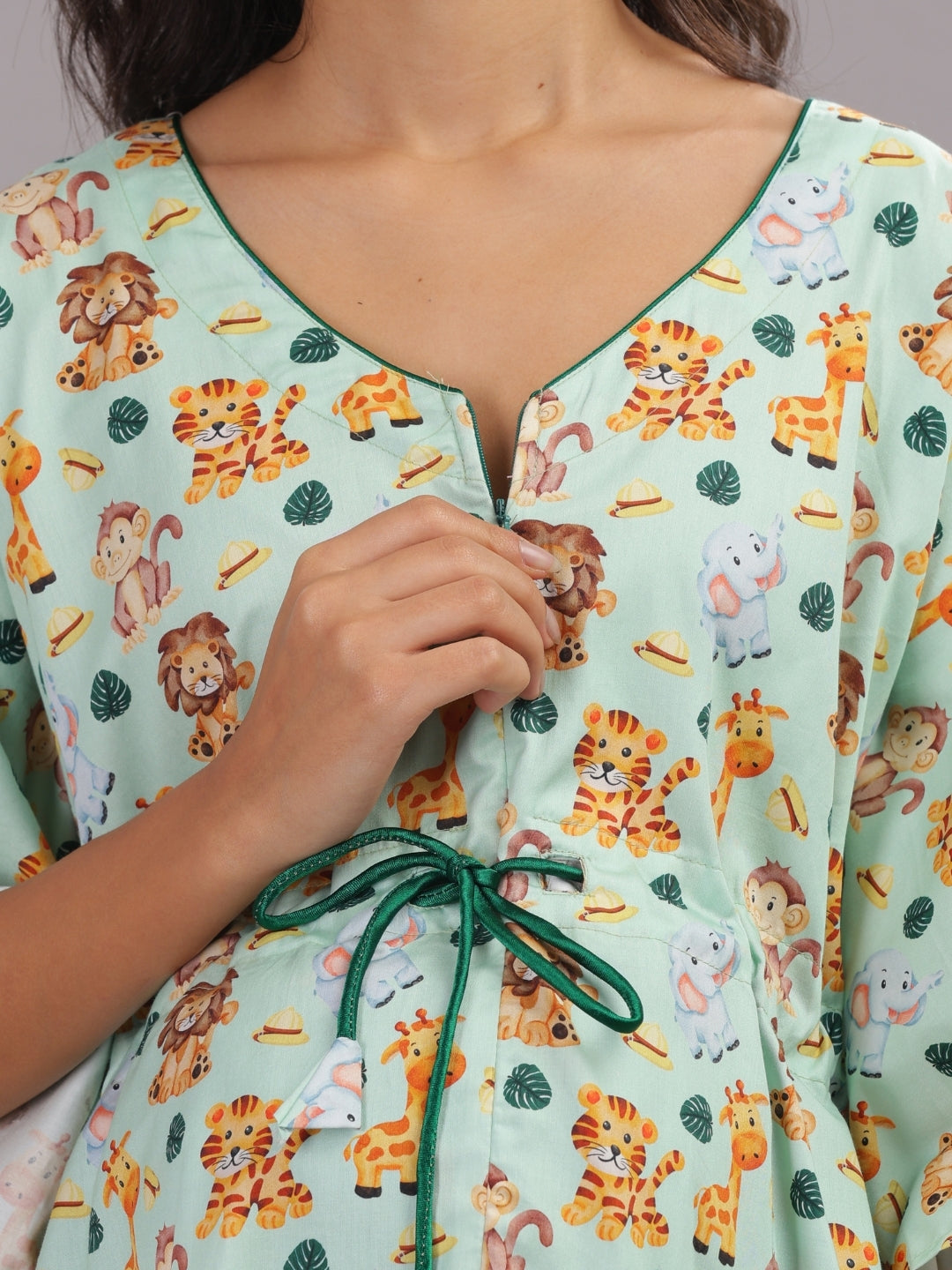 Into The Jungle Maternity Kaftan Pj Set - Pure Cotton Pj Set in Kaftan Style with Single Invisible Zip for Feeding