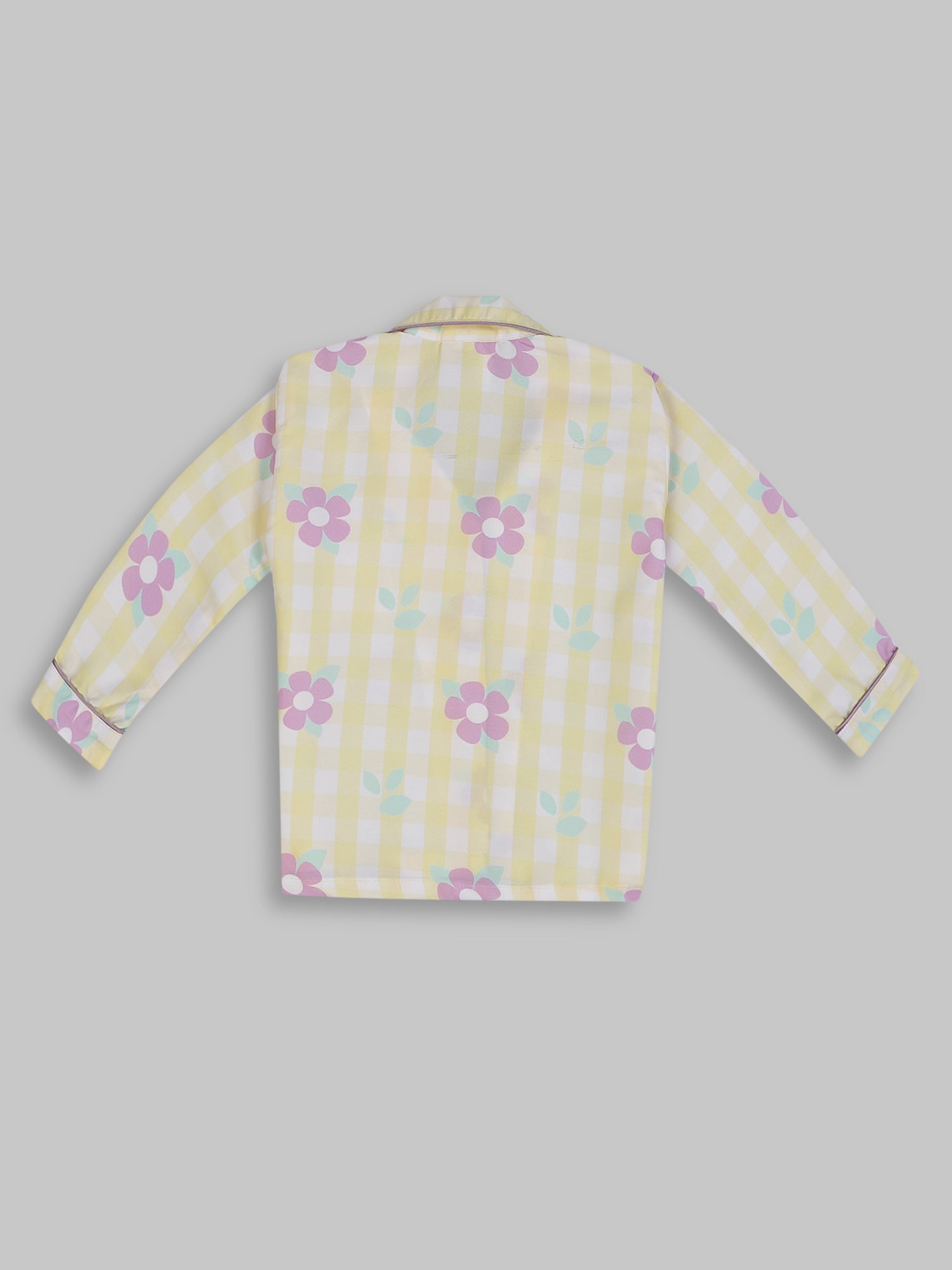 Blooming Checks Kids Pj Set - Cotton Rayon Pj Set with Notched Collar