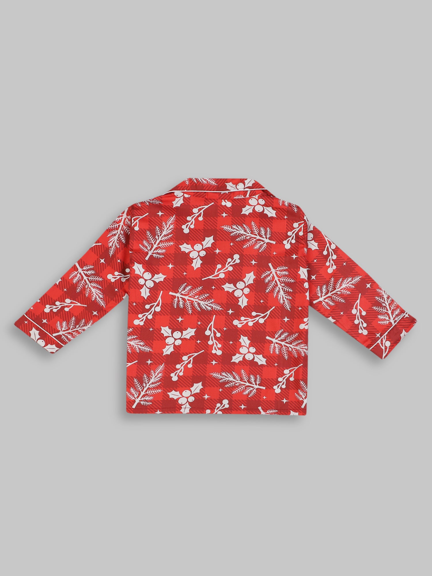 Crimson Christmas Kids Button Down Pj Set - Pure Cotton Pj Set with Notched Collar