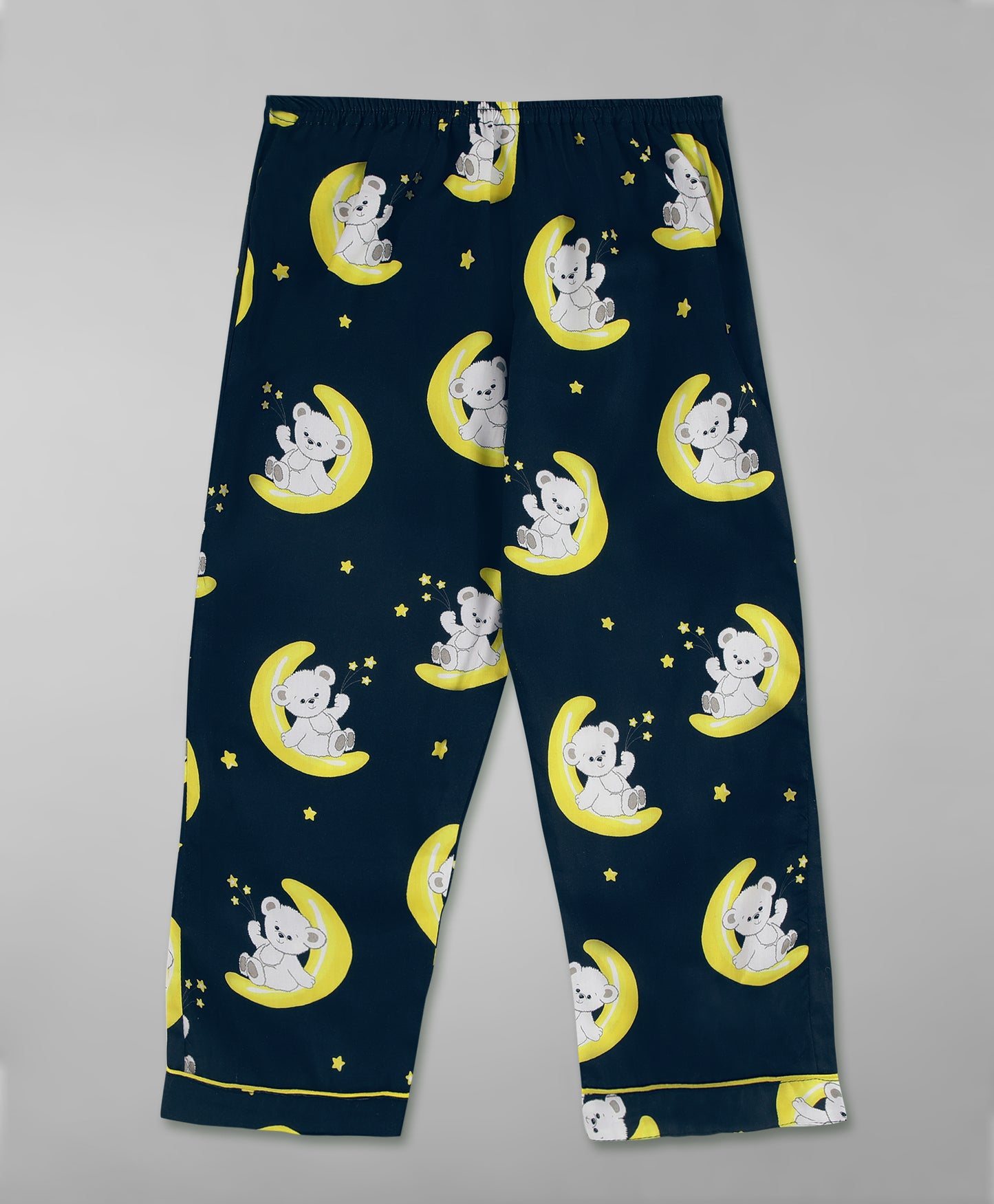 Sleeping Teddy Kids Button Down Pj Set - Pure Cotton Pj Set with Notched Collar