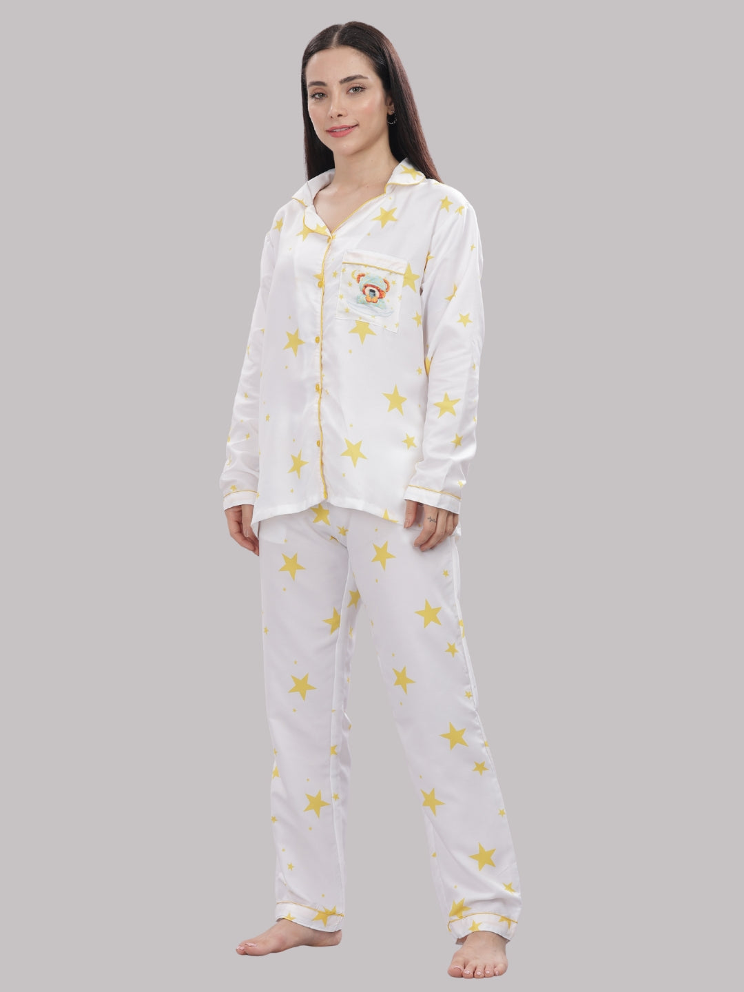Sleepy Bear Button Down Pj Set - Cotton Rayon Pj Set with Notched Collar
