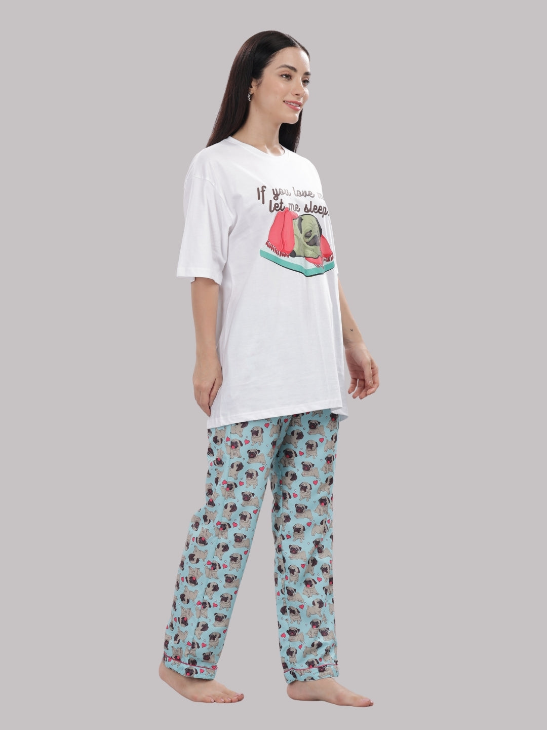 Snuggle Pug T-shirt Pj Set - Oversized Tshirt with Pj Combo