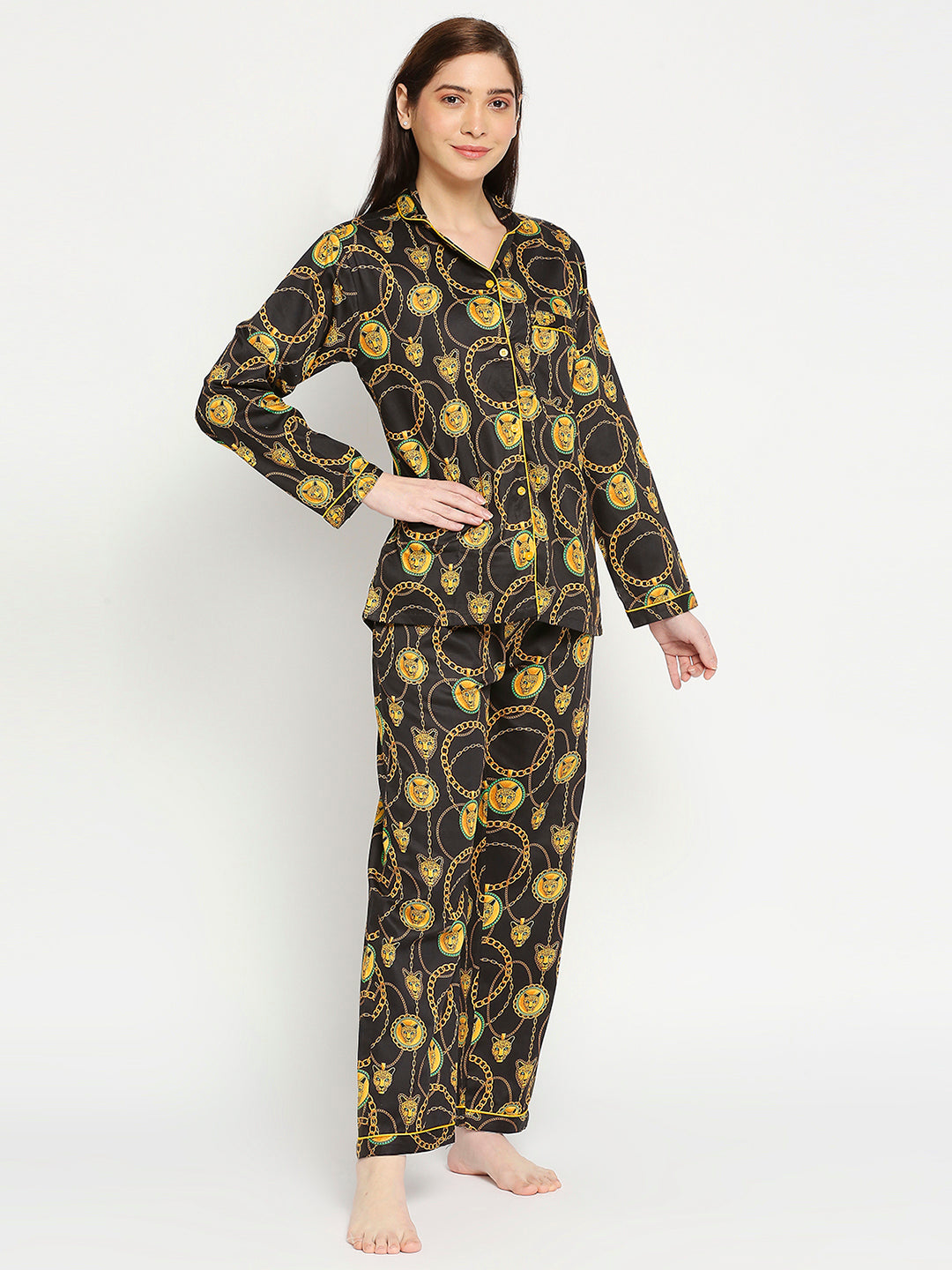 Black Panther Button Down Pj Set - Pure Cotton Pj Set with Notched Collar