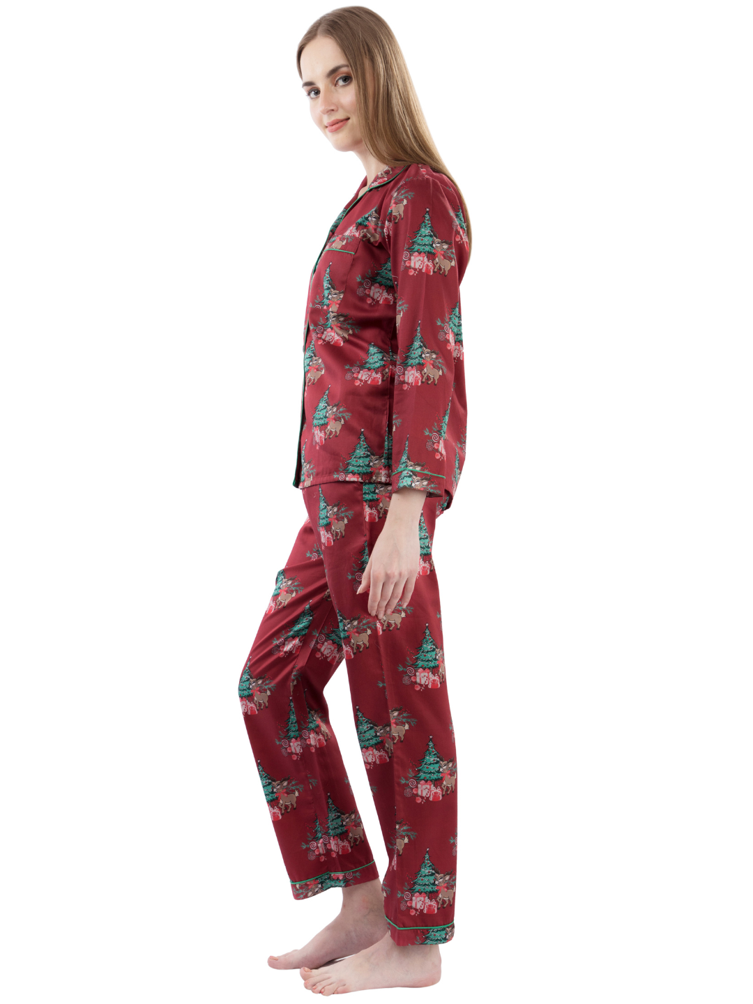 Holly Jolly Button Down Pj Set - Pure Cotton Pj Set with Notched Collar