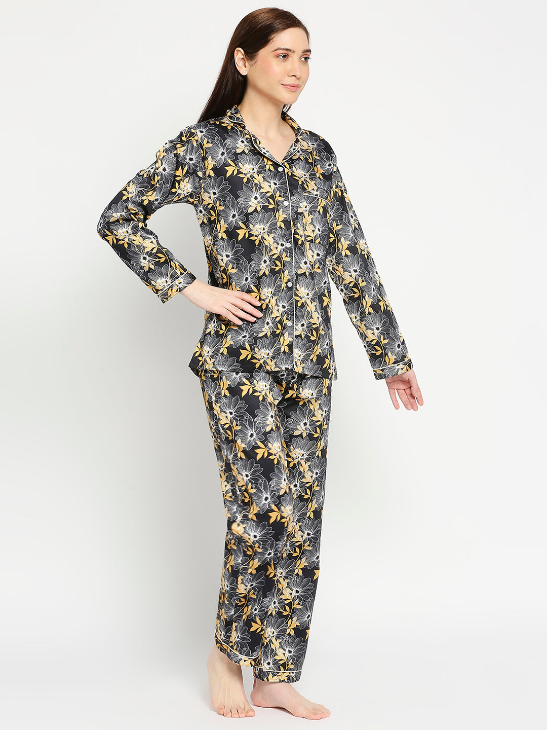 Black Beauty Button Down Pj Set - Pure Cotton Pj Set with Notched Collar