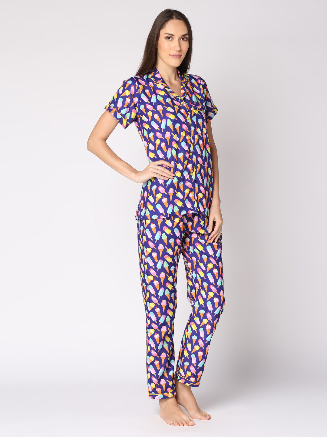 Popsicles Button Down Pj Set - Cotton Rayon Pj Set with Notched Collar
