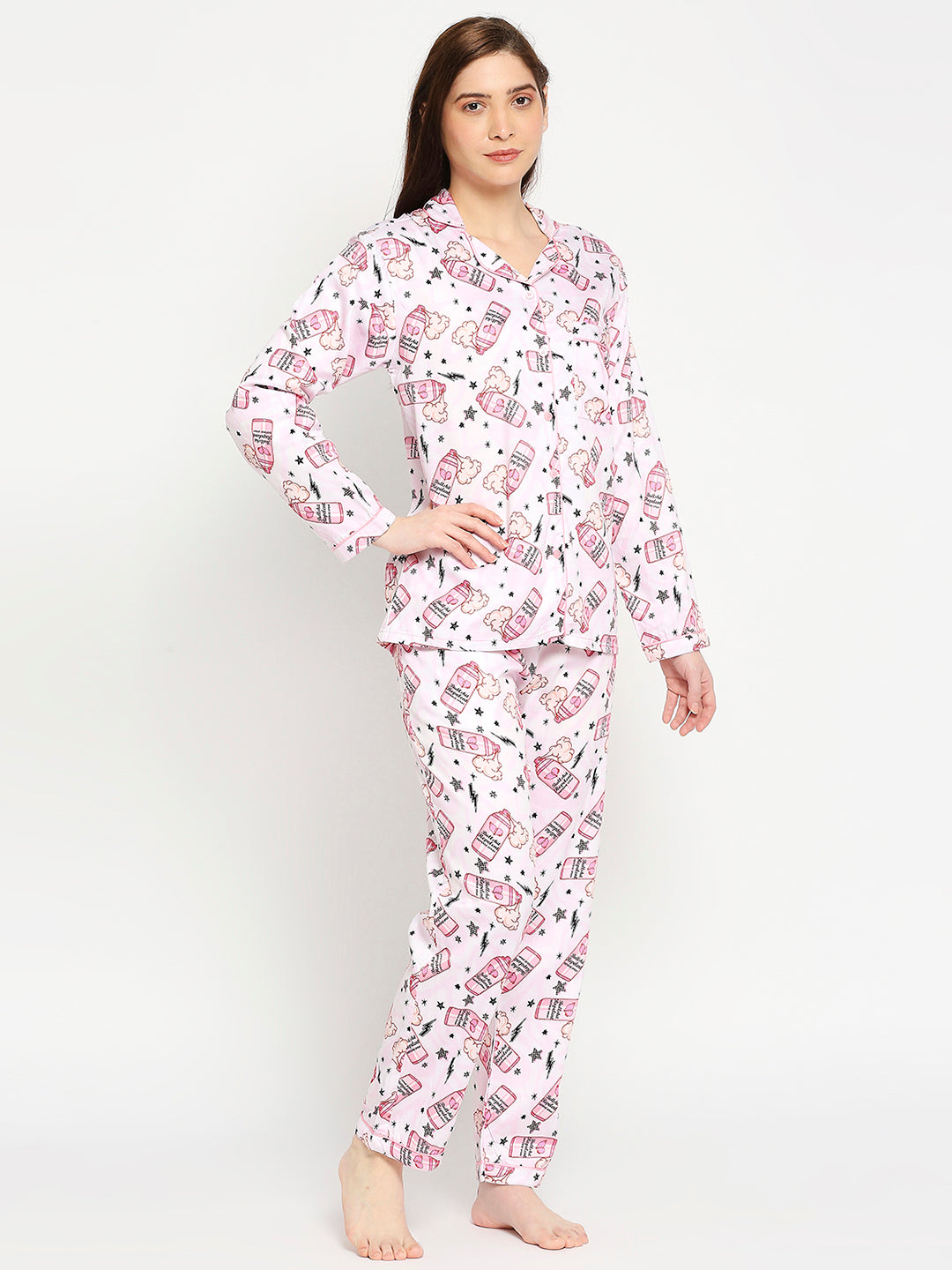 Spray Away Button Down Pj Set - Pure Cotton Pj Set with Notched Collar