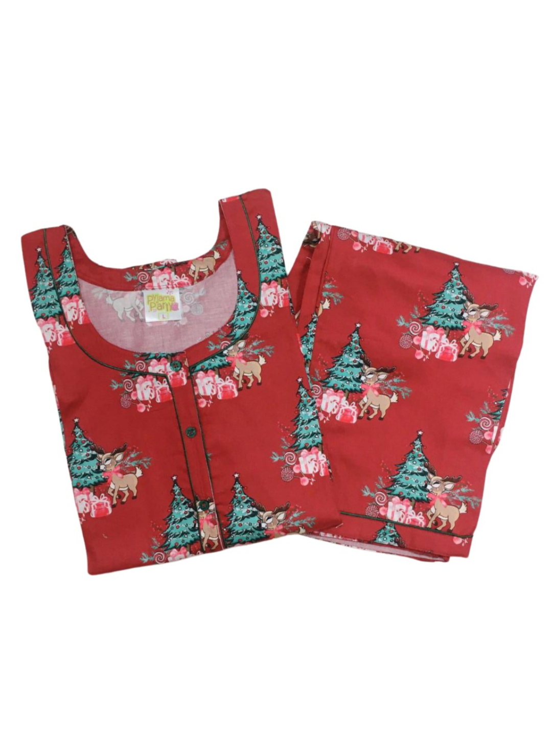 Holly Jolly Henley Neck Pj Set - Pure Cotton Pj Set in Round Neckline Style