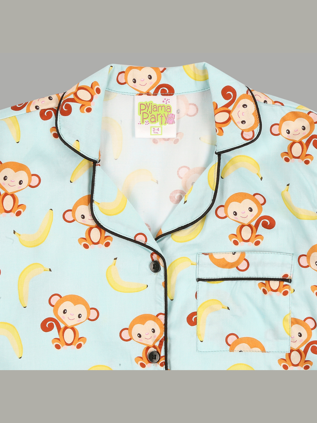 Funky Monkey Kids Button Down Pj Set - Pure Cotton Pj Set with Notched Collar