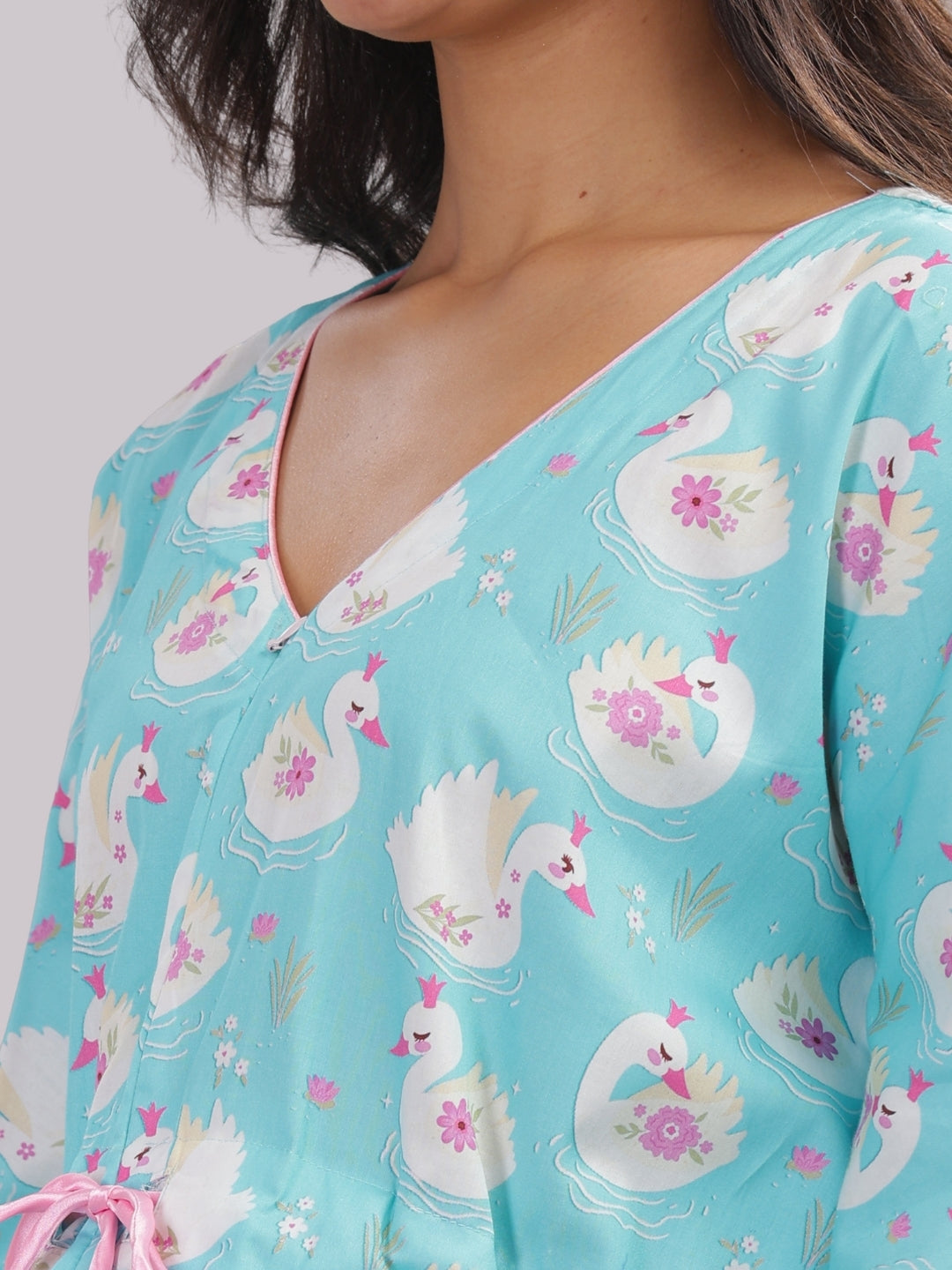 Swan Lake Maternity Kaftan Gown - Pure Cotton Kaftan Gown With Single Invisible Zip for Feeding