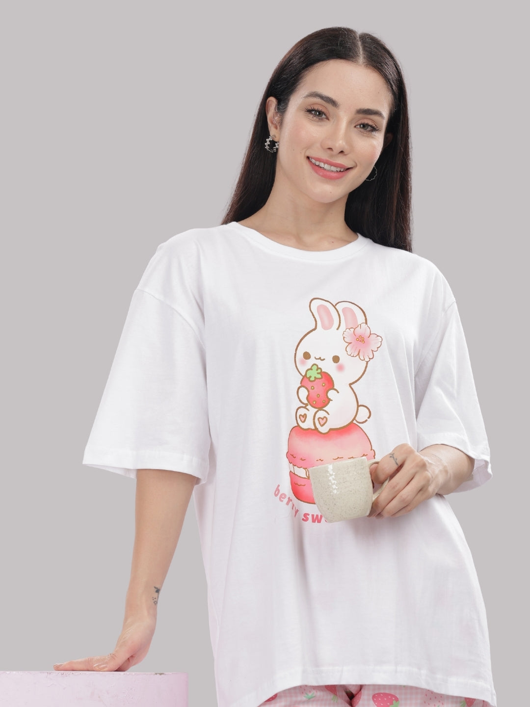 Strawberry Sweetheart T-shirt Pj Set - Oversized Tshirt with Pj Combo