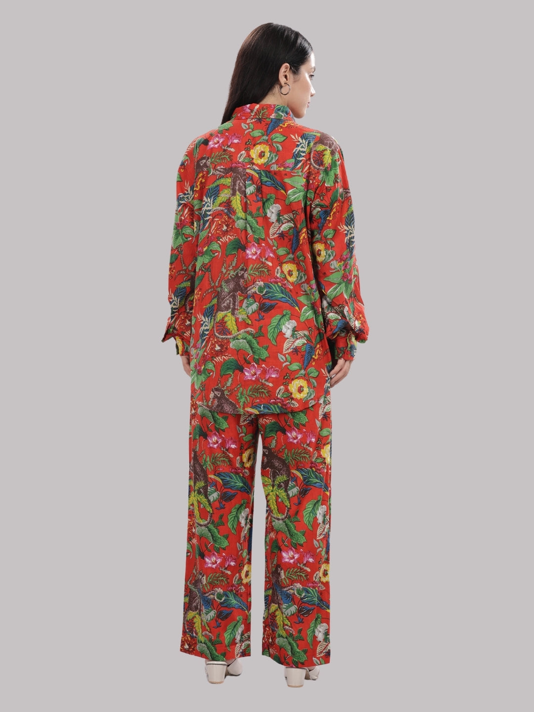 Red Tropicana Co-ord Set- 3 Piece Co-ord Set in Pure Cotton