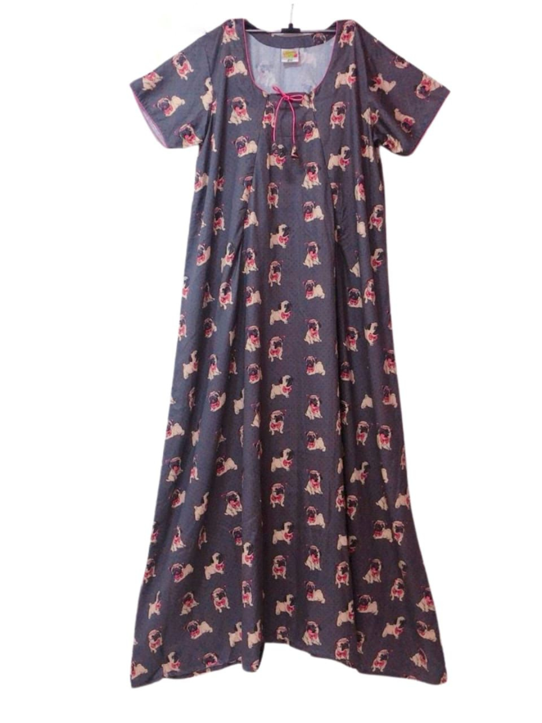 Pug Life Maternity Gown - Pure Cotton round Neck Gown with 2 Invisible Zips for Feeding