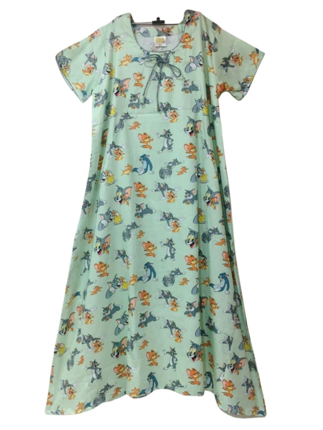 Tom & Jerry Maternity Gown -Pure Cotton Round Neck Gown with 2 Invisible Zips for Feeding