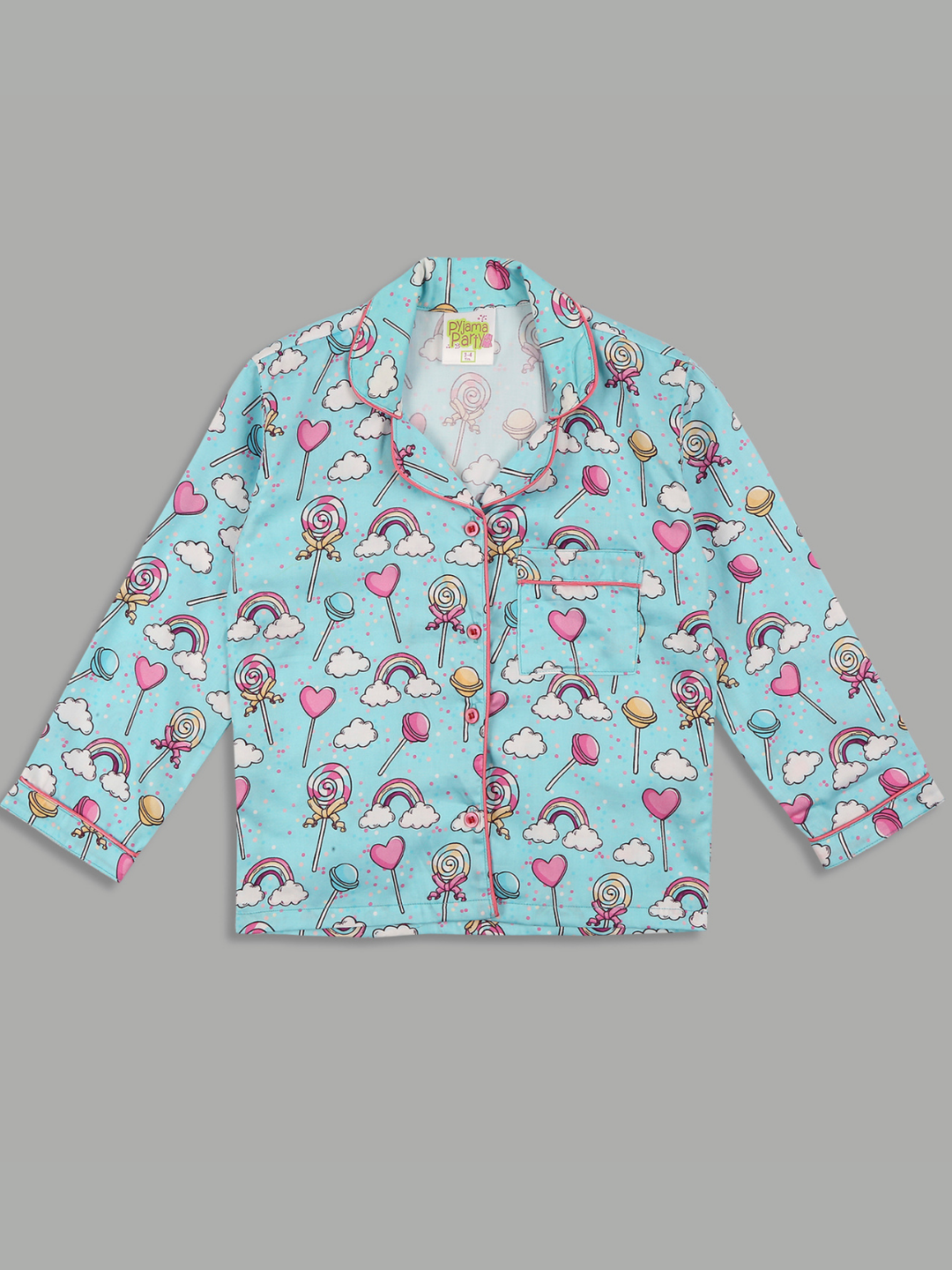 Candyland Kids Button Down Pj Set - Pure Cotton Pj Set with Notched Collar