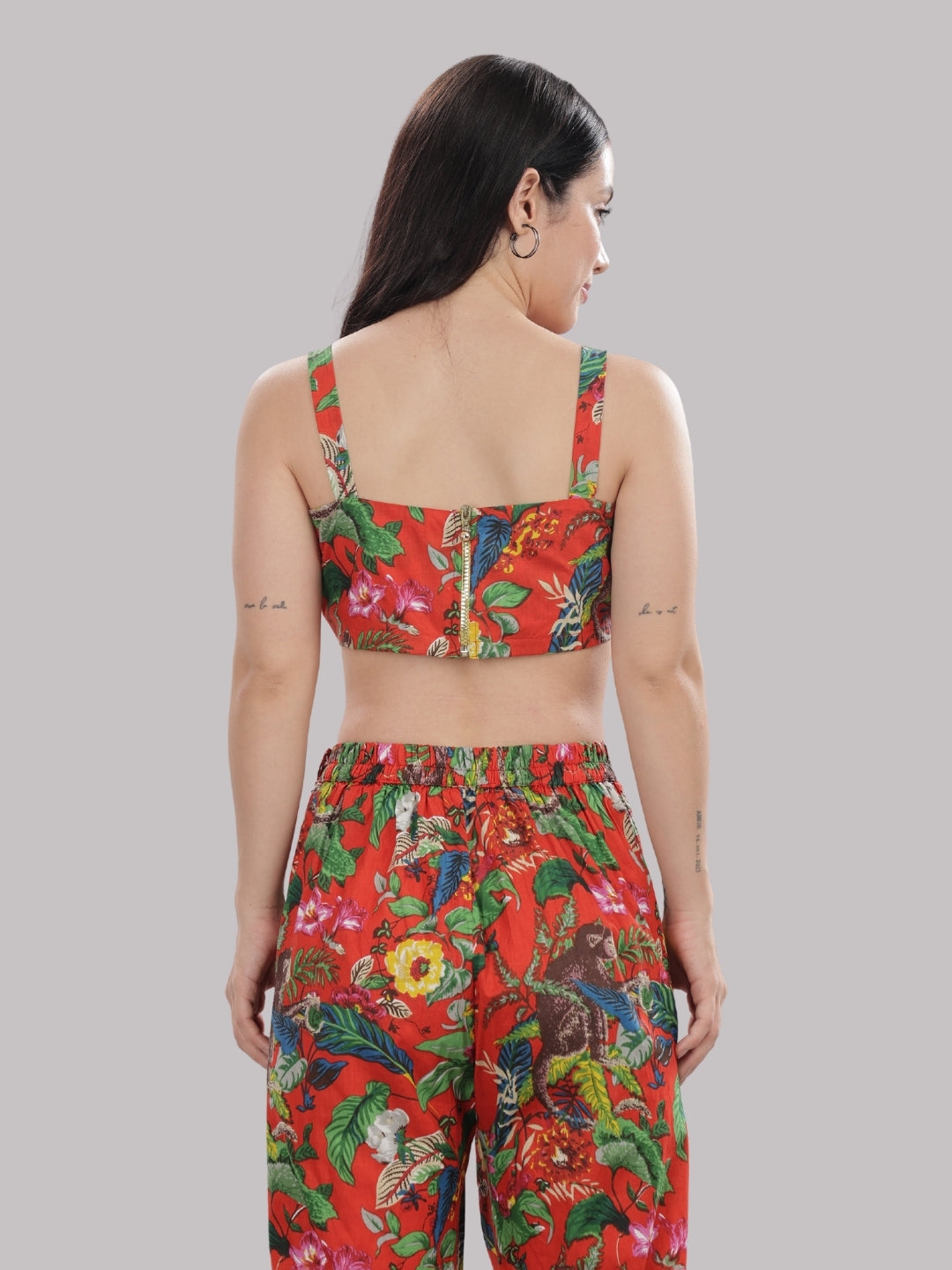 Red Tropicana Co-ord Set- 3 Piece Co-ord Set in Pure Cotton