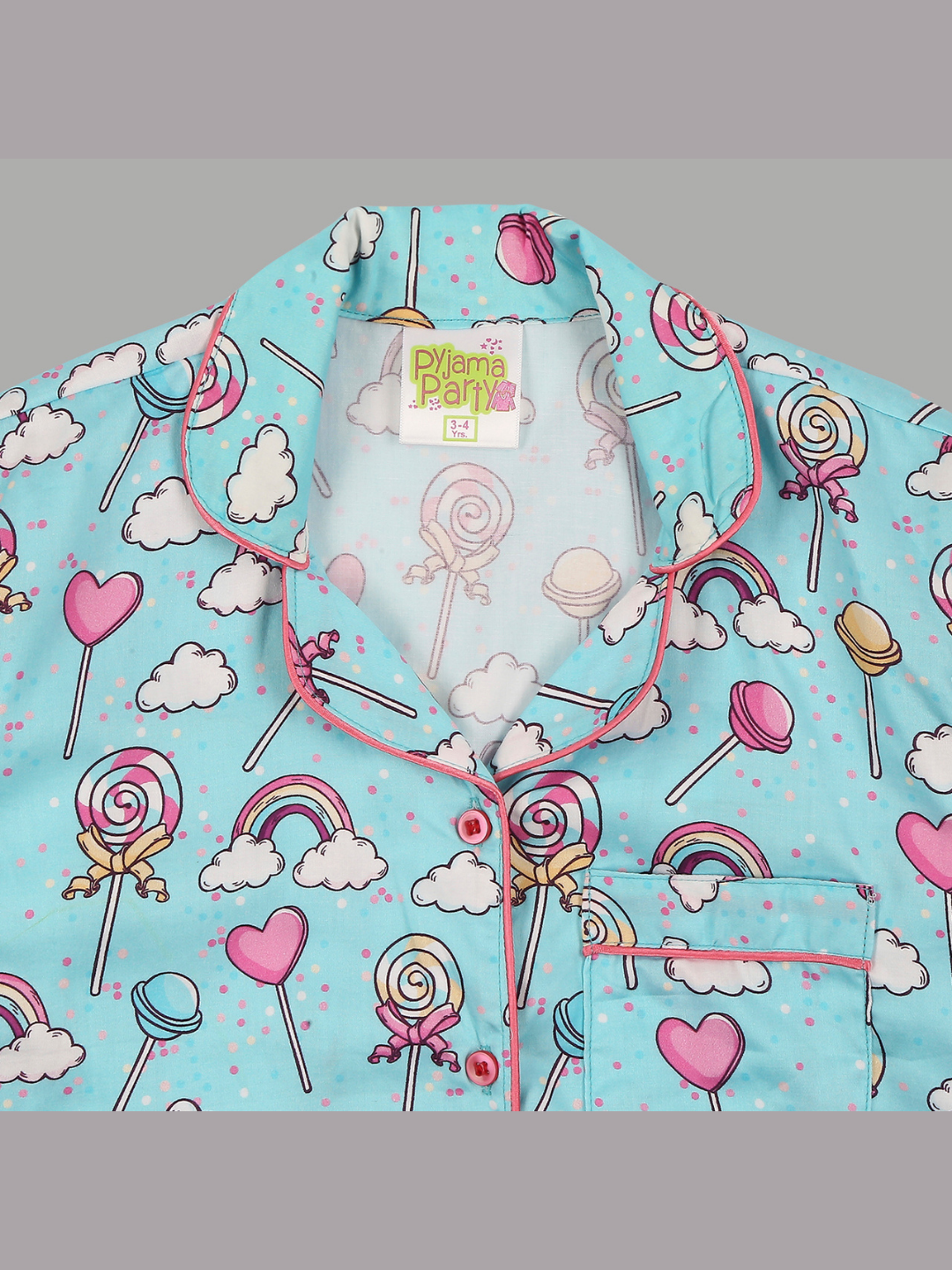 Candyland Kids Button Down Pj Set - Pure Cotton Pj Set with Notched Collar