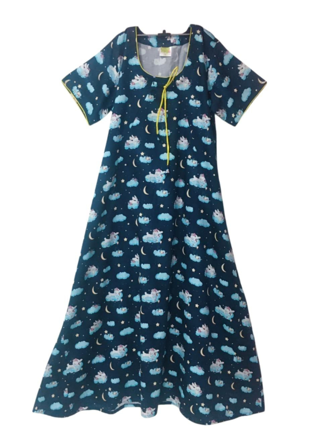 Bunny In The Cloud Maternity Gown - Pure Cotton Round Neck Gown with 2 Invisible Zips for Feeding