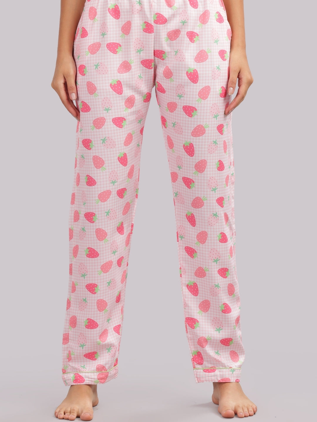 Strawberry Sweetheart Button Down Pj Set - Cotton Rayon Pj Set with Notched Collar