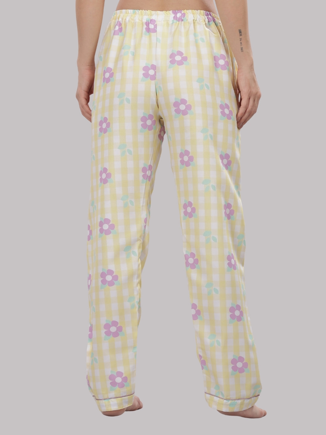 Blooming Checks Button Down Pj Set - Cotton Rayon Pj Set with Notched Collar