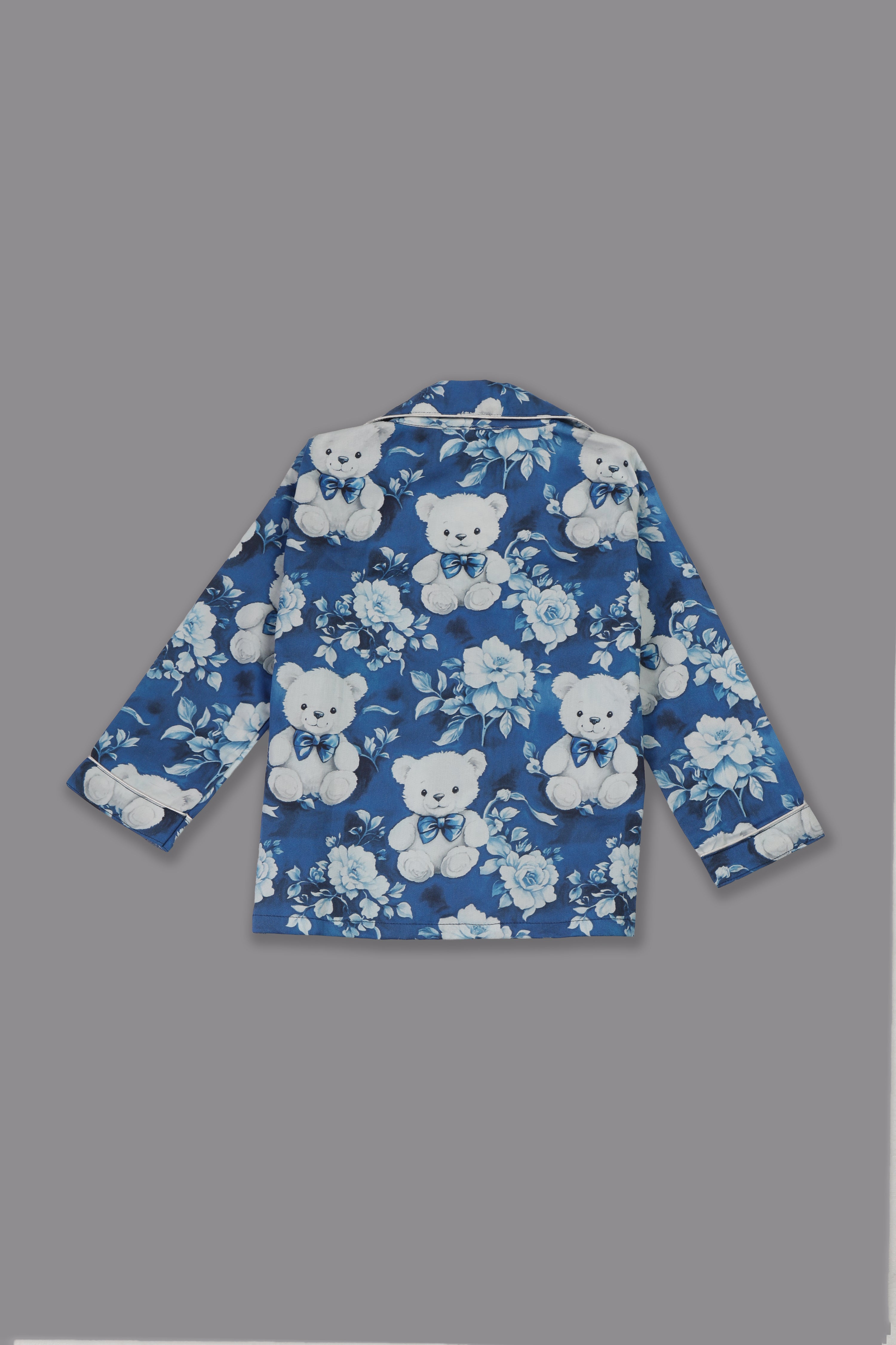Beary Cute Kids Button Down Pj Set - Pure Cotton Pj Set with Notched Collar