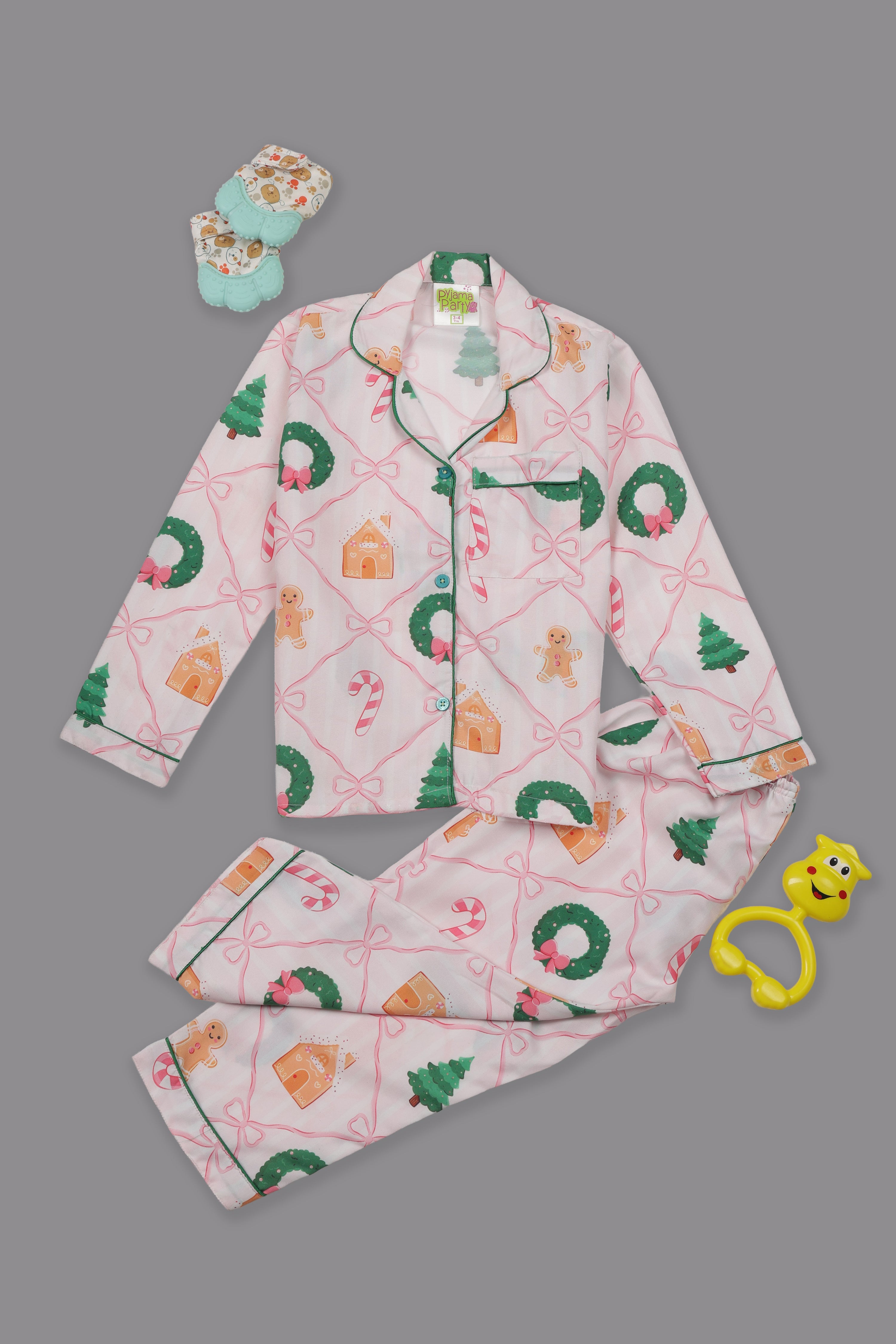 Jolly Ribbons Kids Pj Set - Cotton Rayon Pj Set with Notched Collar