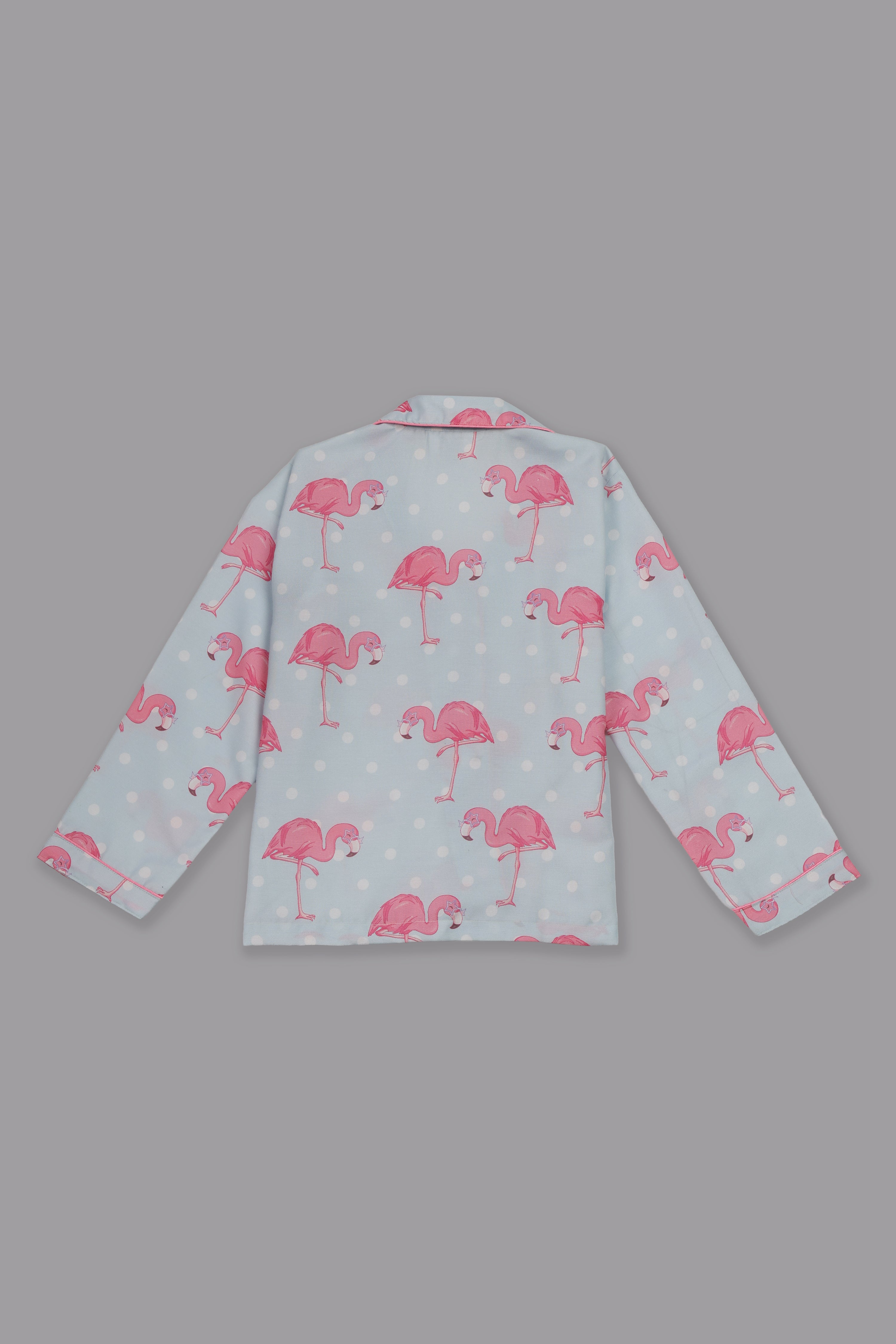 Flamingo & Dots Kids Pj Set - Cotton Rayon Pj Set with Notched Collar